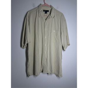 R&R Casuals Shirt Mens Size XL Cream Pineapples Print Button Up 100% Silk